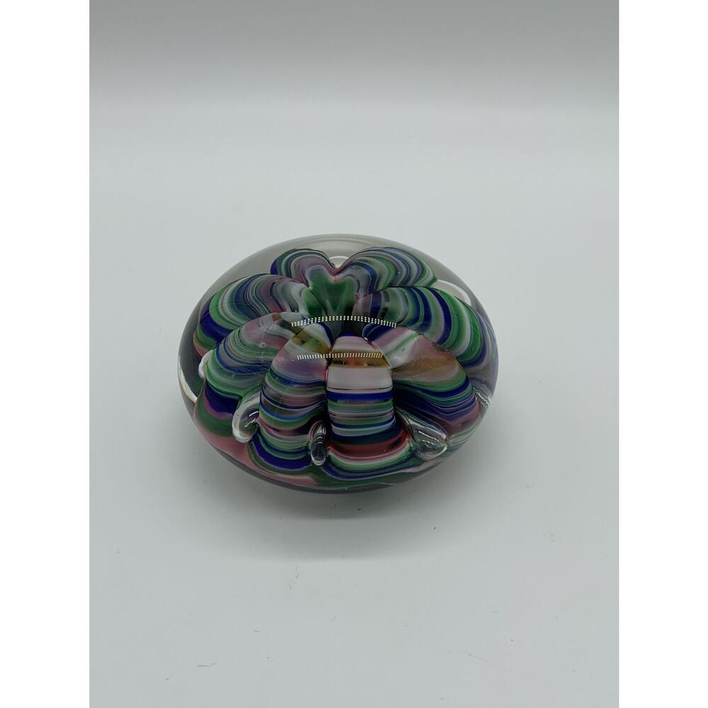 Vtg Joe Rice St Claire Hand Blown Art Glass Multi Color Ribbon Claw Paper Weight